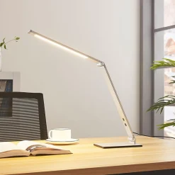 LED-skrivebordslampe Nicano, grå, metal, dæmpbar.^Lucande