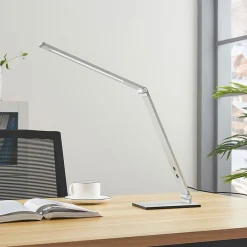 LED-skrivebordslampe Nicano, grå, metal, dæmpbar.^Lucande