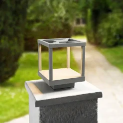 Lucande LED-sokkellampe Lealan, grå, metal, 23 cm, IP54