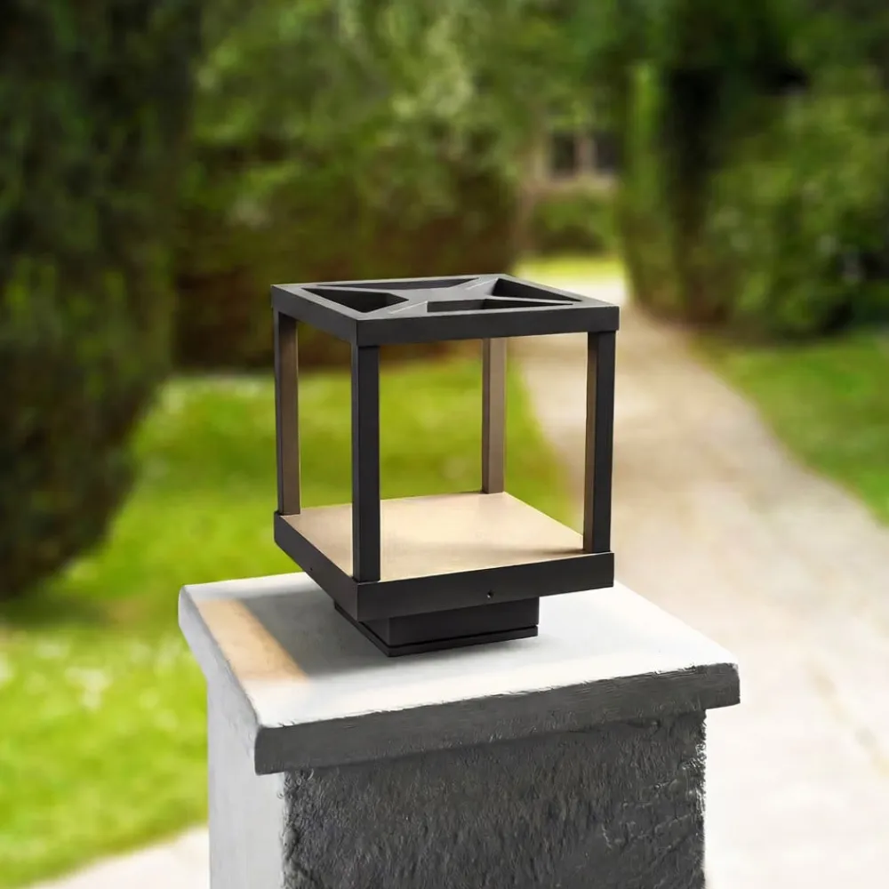 Lucande Terrassebelysning>LED-sokkellampe Lealan, sort, metal, 23 cm, IP54