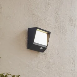 Lucande Solcelle Lampe Med Sensor|Væglamper>LED-solcellevægslampe Dava, 14 cm høj, aluminium, sensor