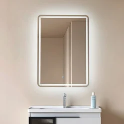 Lucande LED-spejl Celestiel, kantet, opvarmelig, CCT, 70 cm