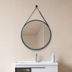 LED-spejl Lelin, Ø 45 cm, sort, aluminium, CCT^Lucande Hot