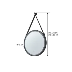 LED-spejl Lelin, Ø 45 cm, sort, aluminium, CCT^Lucande Hot