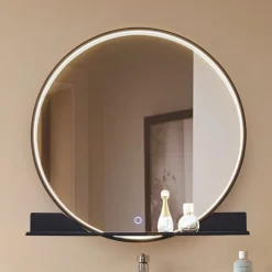 Lucande Møbel Og Interiør>LED-spejl Miren, sort, aluminium, CCT, hylde