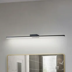 Lucande LED-spejllampe Kivana, sort, metal, 90 cm, IP44