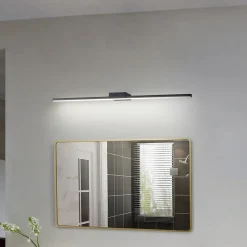 Lucande LED-spejllampe Kivana, sort, metal, 90 cm, IP44