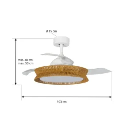 Lucande LED-ventilator Lineta, hvid, reb, Ø 103 cm, støjsvag