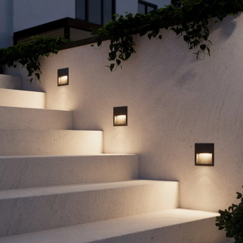 LED-vægindbygningslampe Loya, 11,5x11,5 cm, grå, IP54^Lucande Discount