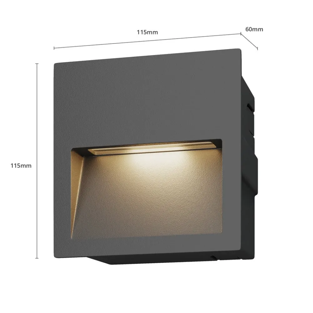 LED-vægindbygningslampe Loya, 11,5x11,5 cm, grå, IP54^Lucande Discount