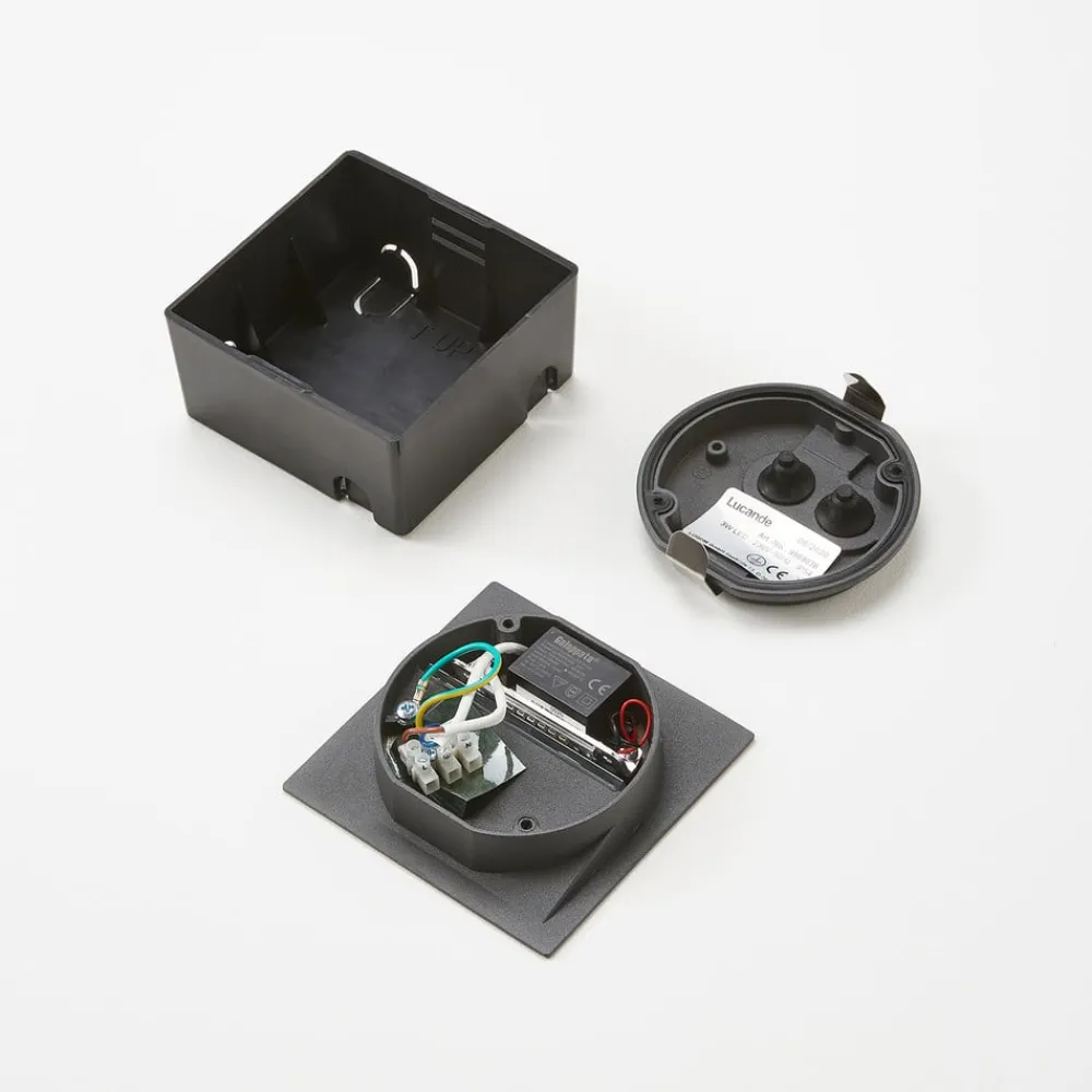 LED-vægindbygningslampe Loya, 11,5x11,5 cm, grå, IP54^Lucande Discount