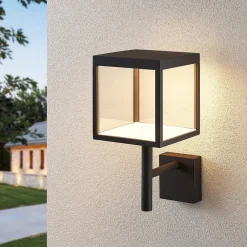 Lucande Væglamper>LED-væglampe Cube, antracit, glas, 37 cm, IP54