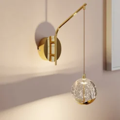 Lucande Pendellamper|Væglamper>LED-væglampe Hayley, guldfarvet, glas, 34 cm høj