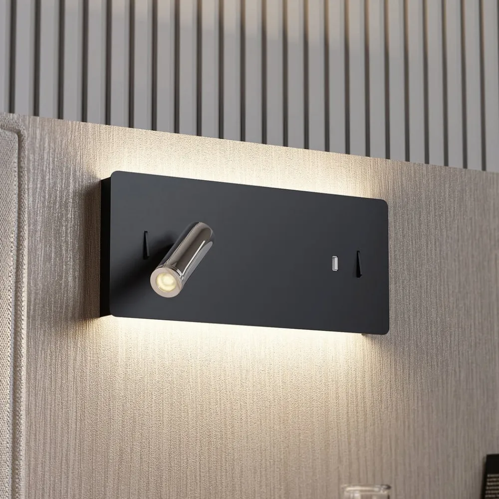 Lucande LED-væglampe Kimo, 32 cm, sort, aluminium, USB