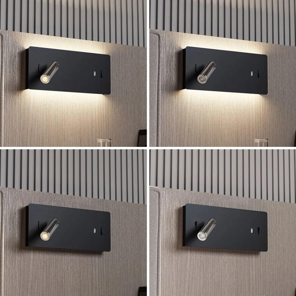 Lucande LED-væglampe Kimo, 32 cm, sort, aluminium, USB