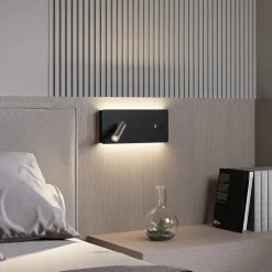 Lucande LED-væglampe Kimo, 32 cm, sort, aluminium, USB