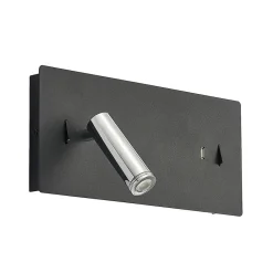 Lucande LED-væglampe Kimo, 32 cm, sort, aluminium, USB