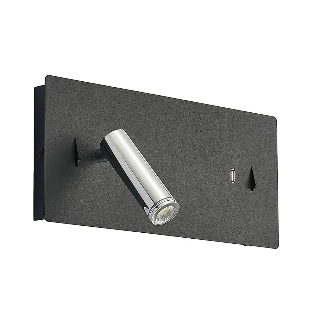 Lucande LED-væglampe Kimo, 32 cm, sort, aluminium, USB