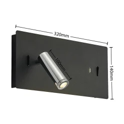 Lucande LED-væglampe Kimo, 32 cm, sort, aluminium, USB