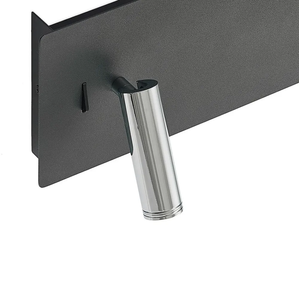 Lucande LED-væglampe Kimo, 32 cm, sort, aluminium, USB