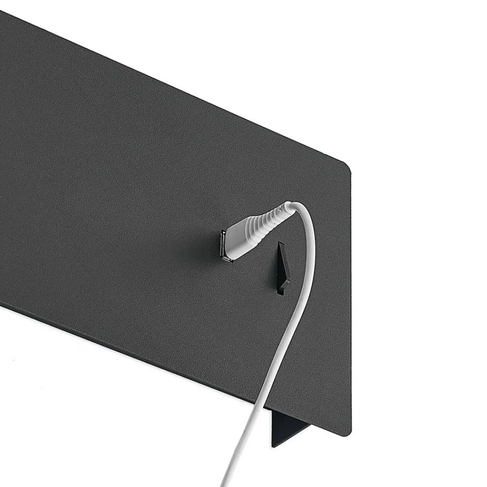 Lucande LED-væglampe Kimo, 32 cm, sort, aluminium, USB