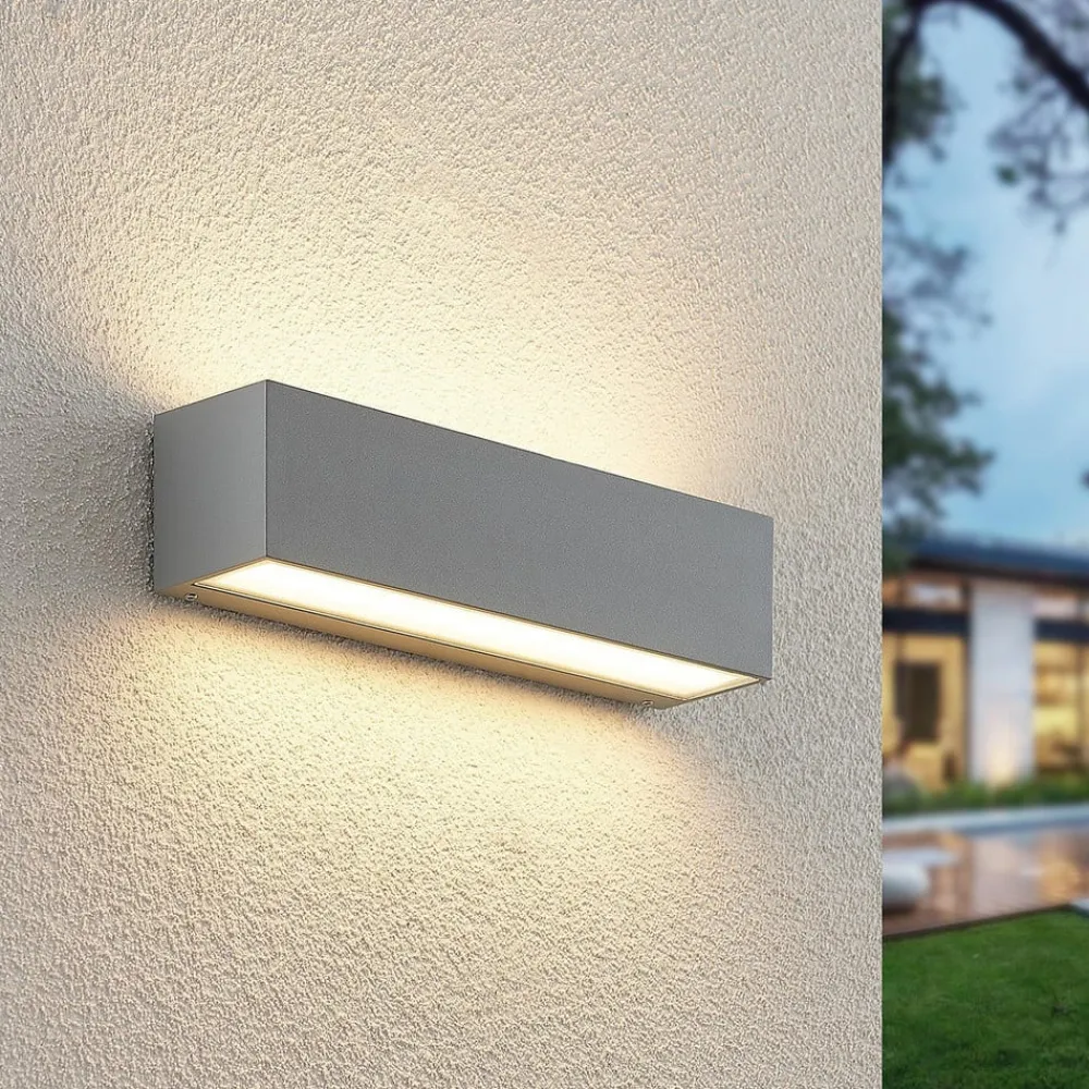 LED-væglampe Lengo, 25 cm, sølv, 2 lyskilder, IP65^Lucande Online