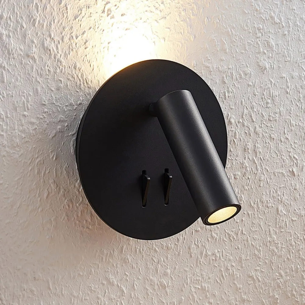 Lucande LED-væglampe Magya, sort 2 lyskilder, rund