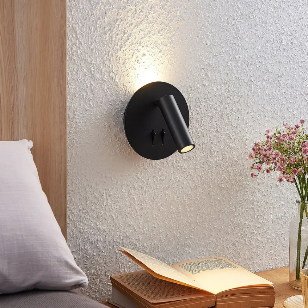 Lucande LED-væglampe Magya, sort 2 lyskilder, rund