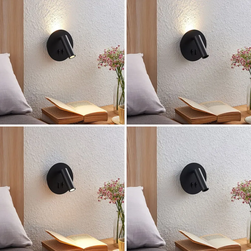 Lucande LED-væglampe Magya, sort 2 lyskilder, rund