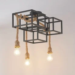 Lucande loftlampe Andrik, 44 cm, 3 lyskilder, hampereb, metal