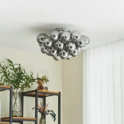 Lucande loftlampe Diborah, røggrå, glas, Ø 50 cm, G9