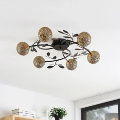 loftlampe Evory, Ø 69 cm, 6 lyskilder, sort/guld, G9^Lucande Discount