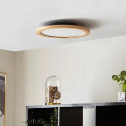 Lucande Gang|Loftlamper>loftlampe Joren, Ø 38 cm, træ, CCT, fjernbetjening