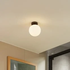 loftslampe Bidolo, sort, glas, Ø 15 cm, IP44^Lucande Discount