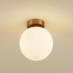 Lucande Loftlamper|Loftlamper>loftslampe Bidolo, messingfarvet, glas, 15 cm, IP44