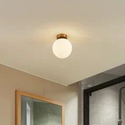 Lucande Loftlamper|Loftlamper>loftslampe Bidolo, messingfarvet, glas, 15 cm, IP44