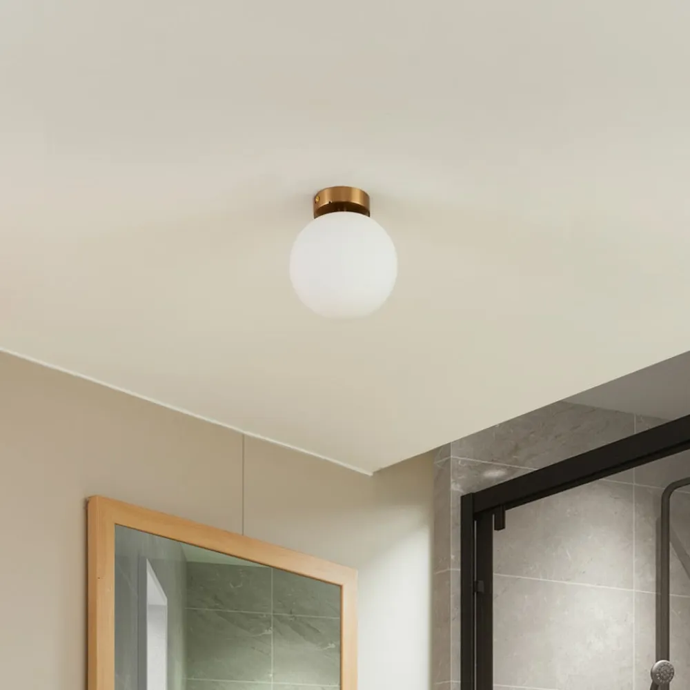 Lucande Loftlamper|Loftlamper>loftslampe Bidolo, messingfarvet, glas, 15 cm, IP44