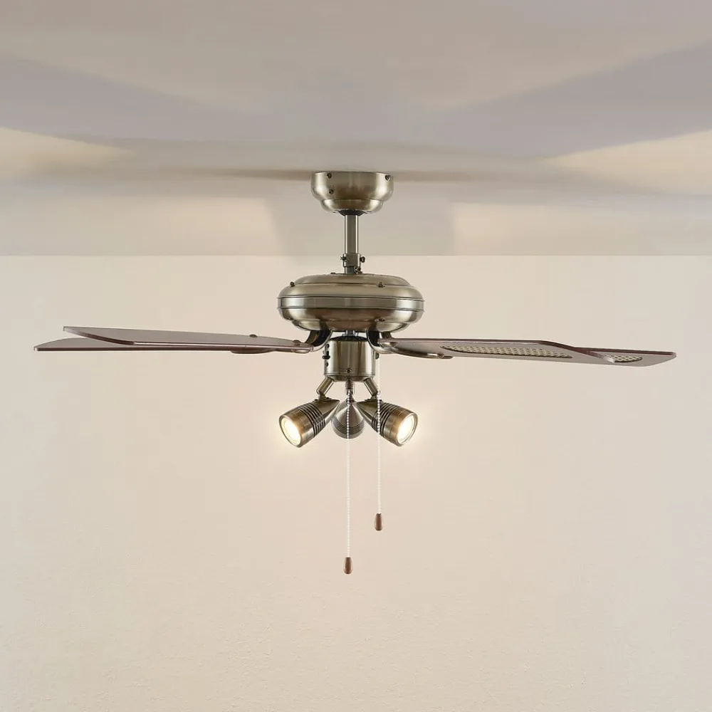 loftventilator med lys Anariki, lydløs, messing^Lucande Discount