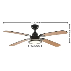 Lucande loftventilator Tedric, sort, støjsvag, 133 cm