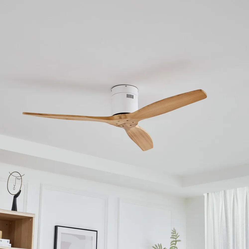 Lucande loftventilator Vindur, hvid/træ, DC, støjsvag