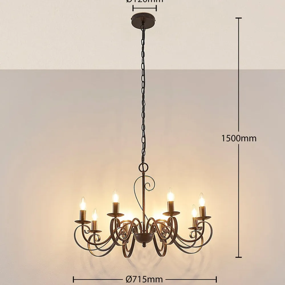 Lucande Gang|Lysekroner>lysekrone Caleb, 8 lyskilder, rustfarvet, metal, E14