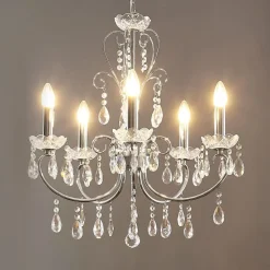 Lucande Lysekroner|Pendellamper>lysekrone Solveig, Ø 60 cm, 5 lyskilder, krom