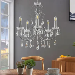 Lucande Lysekroner|Pendellamper>lysekrone Solveig, Ø 60 cm, 5 lyskilder, krom