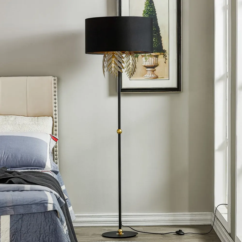 Malviras gulvlampe i stof med bladdekoration^Lucande Discount