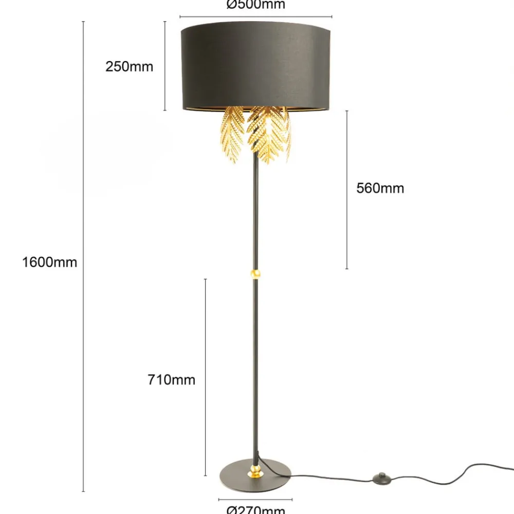 Malviras gulvlampe i stof med bladdekoration^Lucande Discount