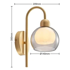 Lucande Mylah væglampe med glasskærm, messing