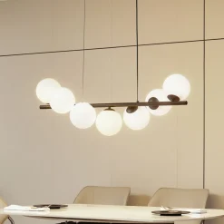 Lucande pendel Isandro, sort/opal, 7-lys