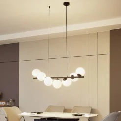 Lucande pendel Isandro, sort/opal, 7-lys