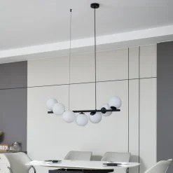 Lucande pendel Isandro, sort/opal, 7-lys