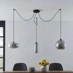 pendellampe Zyli, 3 lyskilder, røggrå, glas^Lucande Best